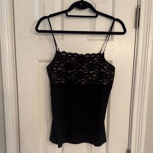Boutique Essentials Black Camisole w/ Lace Top & Adjustable Straps